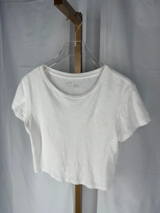 Aerie 100% Cotton Cropped Tee Shirt Top - Small - White - Picture 5 of 10